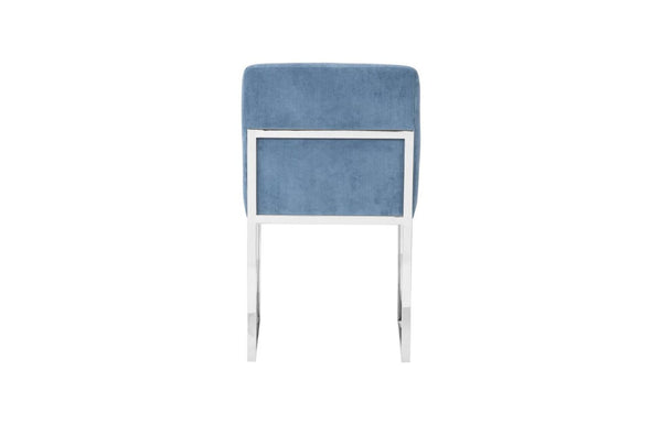 Phillips Collection Frozen Blue Upholstered Dining Chair with Angular Matte Black Metal Frame for Modern Rooms Corduroy Blue PH103732