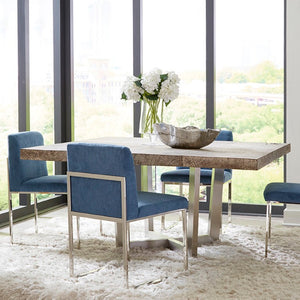 Phillips Collection Frozen Blue Upholstered Dining Chair with Angular Matte Black Metal Frame for Modern Rooms Corduroy Blue PH103732