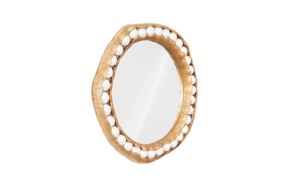 Phillips Collection Pearl Round Mirror In Gold Leaf Finish - Boho Chic Decorative Accent For Modern Organic Spaces Gold,White Resin,Resin Composite Ph104148