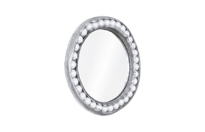 Phillips Collection Pearl Round Wall Mirror with Silver Leaf Finish & White Beads – Modern Boho Chic Home Décor Accent PH104196