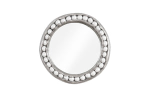 Phillips Collection Pearl Round Wall Mirror with Silver Leaf Finish & White Beads – Modern Boho Chic Home Décor Accent PH104196