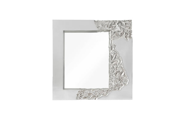 Phillips Collection Mercury Square Decorative Mirror With Unique Fluted Frame And Otherworldly Planet-inspired Design Silver Resin,Resin Composite Ph104310