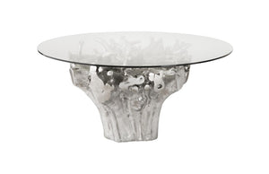 Phillips Collection Cast Root Form Silver Leaf Dining Table with Organic Sculptural Resin Base Glass Top PH104330
