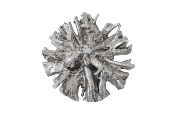 Phillips Collection Cast Root Form Silver Leaf Dining Table with Organic Sculptural Resin Base Glass Top PH104330