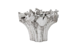 Phillips Collection Cast Root Form Silver Leaf Dining Table with Organic Sculptural Resin Base Glass Top PH104330