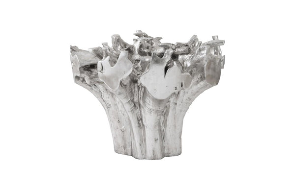 Phillips Collection Cast Root Form Silver Leaf Dining Table with Organic Sculptural Resin Base Glass Top PH104330