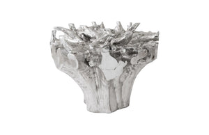 Phillips Collection Cast Root Form Silver Leaf Dining Table with Organic Sculptural Resin Base Glass Top PH104330