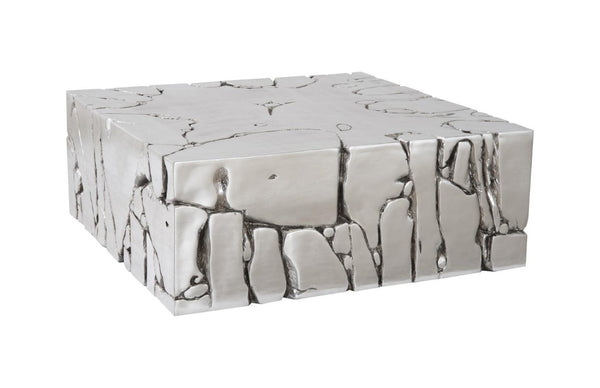 Phillips Collection Chunk Square Silver Leaf Coffee Table Organic Sculptural Form for Modern Living Rooms PH104344