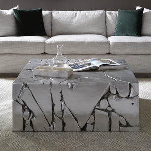 Phillips Collection Chunk Square Silver Leaf Coffee Table Organic Sculptural Form for Modern Living Rooms PH104344
