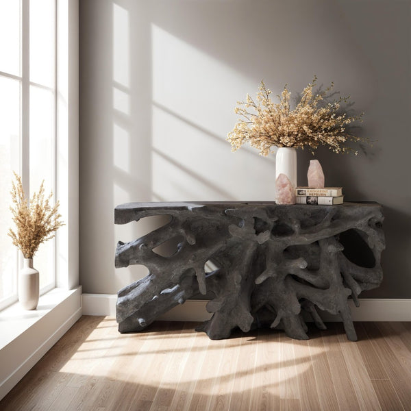 Phillips Collection Beau Cast Root Console Table - Sculptural, Durable Design Perfect for Entryways and Living Rooms Charcoal Stone PH105205