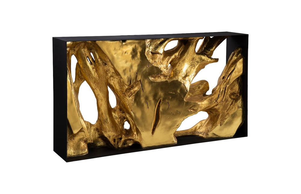 Phillips Collection Cast Root Console Table In Gold Leaf Finish – Unique Teak Design With Iron Frame For Modern Spaces Gold,Black Resin Ph106037