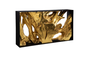 Phillips Collection Cast Root Console Table In Gold Leaf Finish – Unique Teak Design With Iron Frame For Modern Spaces Gold,Black Resin Ph106037