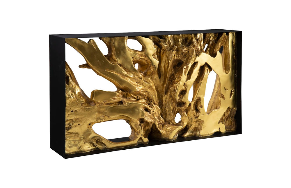 Phillips Collection Cast Root Console Table In Gold Leaf Finish – Unique Teak Design With Iron Frame For Modern Spaces Gold,Black Resin Ph106037
