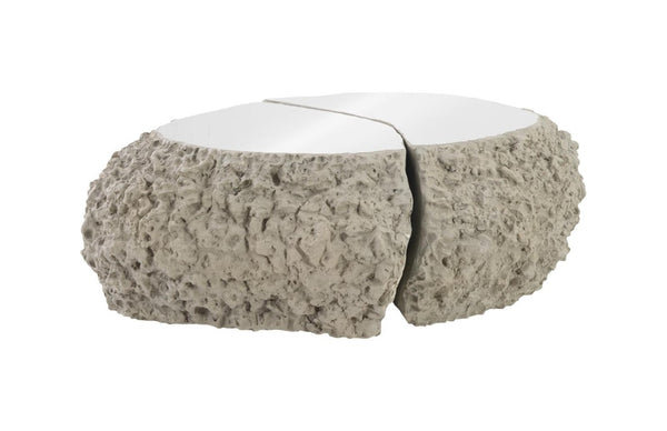 Phillips Collection Split Tectonic Lava Stone Modular Coffee Table Chrome Inlay Industrial Modern Decor PH107156