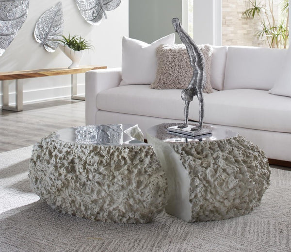 Phillips Collection Split Tectonic Lava Stone Modular Coffee Table Chrome Inlay Industrial Modern Decor PH107156