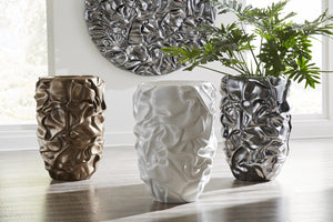 Phillips Collection Drape Sculptural Floor Planter in Metallic Silver Composite Resin with Fabric Fold Texture PH108836