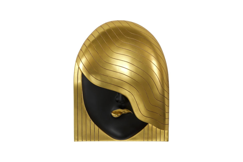 Phillips Collection Fashion Faces Wall Art – Bold Modern Sculpture in Luxe Gold Leaf and Matte Black for Elegant Spaces Her Left Wave, Black and Gold PH112030