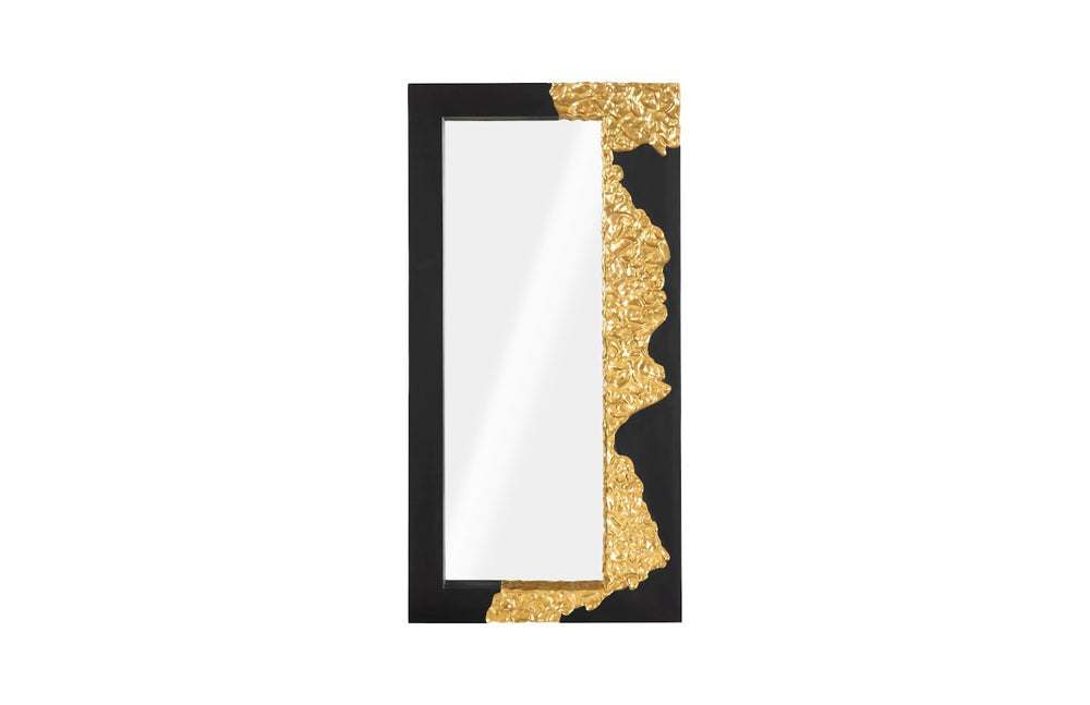 Phillips Collection Mercury Rectangular Mirror - Black & Gold Leaf, Sculptural Design for Entryways & Living Spaces PH112040