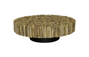 Phillips Collection Manhattan Round Coffee Table: Driftwood Elegance With Glass Top For Natural Home Décor Style Brown,Black Wood Ph112234
