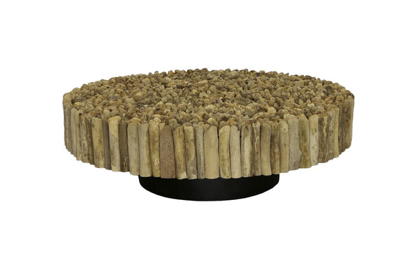 Phillips Collection Manhattan Round Coffee Table: Driftwood Elegance With Glass Top For Natural Home Décor Style Brown,Black Wood Ph112234