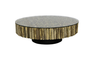 Phillips Collection Manhattan Round Coffee Table: Driftwood Elegance With Glass Top For Natural Home Décor Style Brown,Black Wood Ph112234