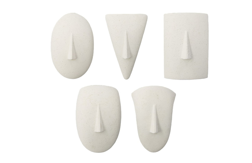Phillips Collection Geometric Wall Art Set Of 5 - Minimalist Cycladic Faces In White Stone Finish For Modern Decor White Resin Ph113715