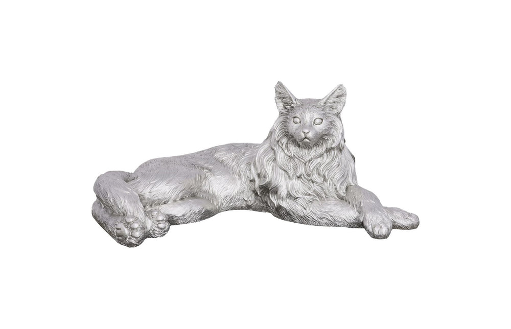 Phillips Collection Cat Sculpture In Stunning Silver Leaf Finish – Artisan Crafted Resin Décor For Cat Lovers Silver Resin Ph113917