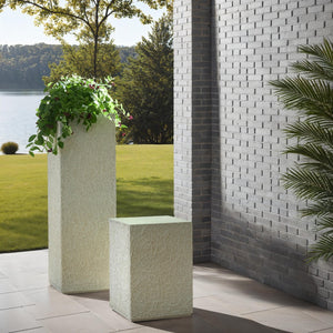 Phillips Collection String Theory Pedestal - Modern Organic Accent Stand for Sculptures & Planters in Gleaming Finish White Stone, Medium PH115674