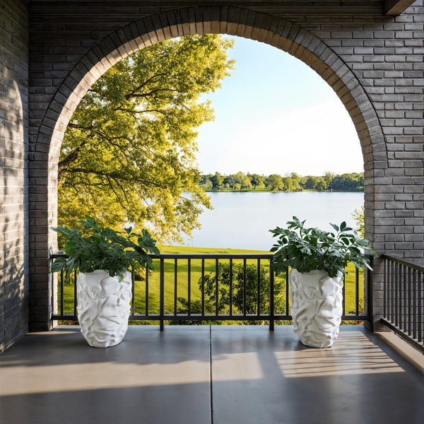 Phillips Collection Drape Planter - Modern-Organic Artful Design with Sculptural Texture for Indoor Plant Arrangements White Stone PH115678