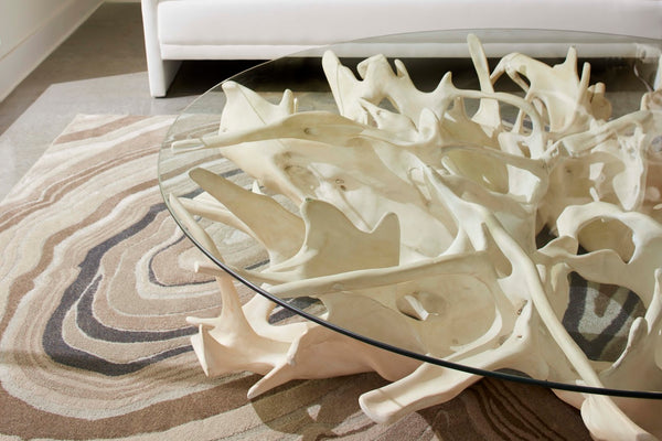 Phillips Collection Cast Root Coffee Table - Lightweight Resin with Faux Bleached Finish & 82" Glass Top for Elegance PH117055