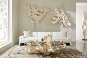 Phillips Collection Cast Root Coffee Table - Lightweight Resin with Faux Bleached Finish & 82" Glass Top for Elegance PH117055