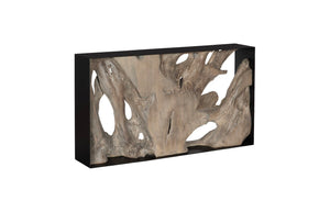 Phillips Collection Cast Root Framed Console Table – Organic Teak Design with Industrial Iron Frame for Modern Spaces Gray Wood Finish PH118766