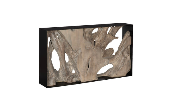 Phillips Collection Cast Root Framed Console Table – Organic Teak Design with Industrial Iron Frame for Modern Spaces Gray Wood Finish PH118766
