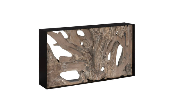 Phillips Collection Cast Root Framed Console Table – Organic Teak Design with Industrial Iron Frame for Modern Spaces Gray Wood Finish PH118766