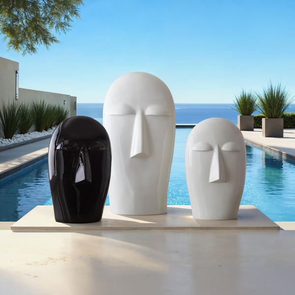 Phillips Collection Emerging Face Sculpture - Modern Cycladic Design for Outdoor Spaces, Weather-Resistant and Elegant Gel Coat Black, Small PH118768