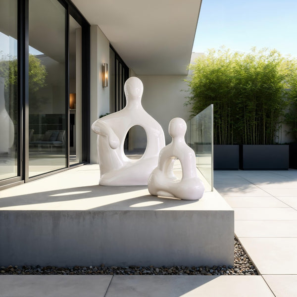 Phillips Collection Seated Sculpture in Gel Coat White - Abstract Human Form for Elegant Indoor & Outdoor Decor Accent PH118769