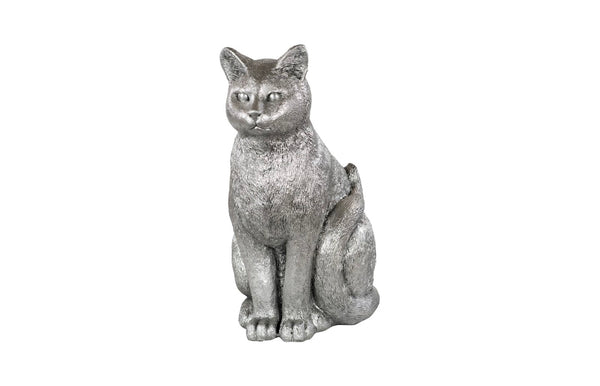 Phillips Collection Cat Sitting Sculpture - Artisan-crafted Resin Cat Art Piece For Passionate Cat Lovers' Homes Silver Resin Ph119102