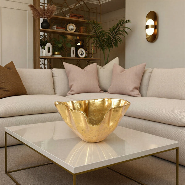 Phillips Collection Cast Onyx Bowl in Gold Leaf - Large, Sculptural Centerpiece for Modern Decor and Elegant Accents PH119205