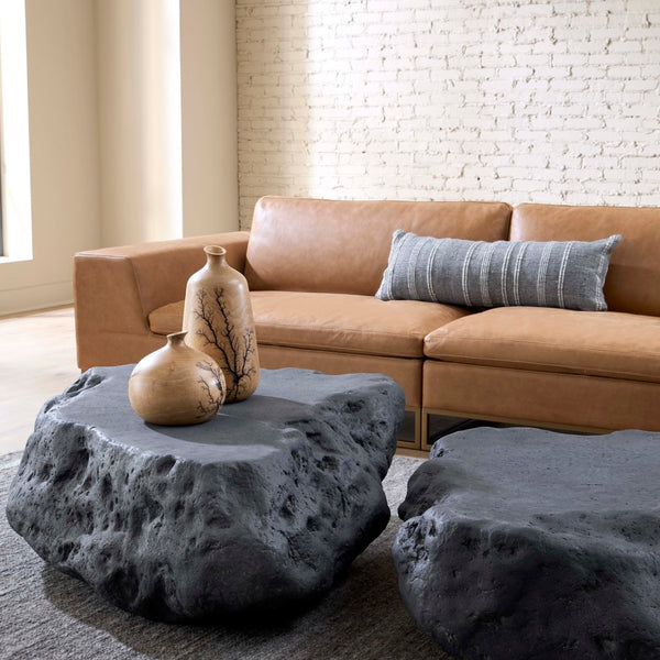 Phillips Collection Cast Boulder Coffee Table - Durable Resin Construction with Realistic Stone Finish for Indoor and Outdoor Use Charcoal Stone, Small PH119406