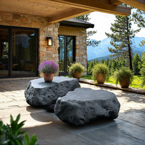 Phillips Collection Cast Boulder Coffee Table - Durable Resin Construction with Realistic Stone Finish for Indoor and Outdoor Use Charcoal Stone, Small PH119406