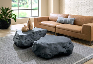 Phillips Collection Cast Boulder Coffee Table - Durable Resin Construction with Realistic Stone Finish for Indoor and Outdoor Use Charcoal Stone, Large PH119407