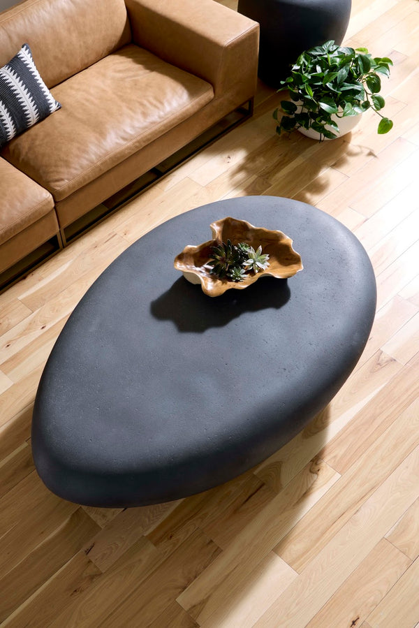 Phillips Collection River Stone Coffee Table – Sculptural Design with Smooth Silhouette for Modern Organic Living Spaces Charcoal Stone, Extra Large PH119408