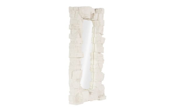 Phillips Collection Rocky Ridge Dress Mirror – Sculptural White Stone Reflection With Natural Chiseled Elegance White Resin,Stone Composite Ph119412