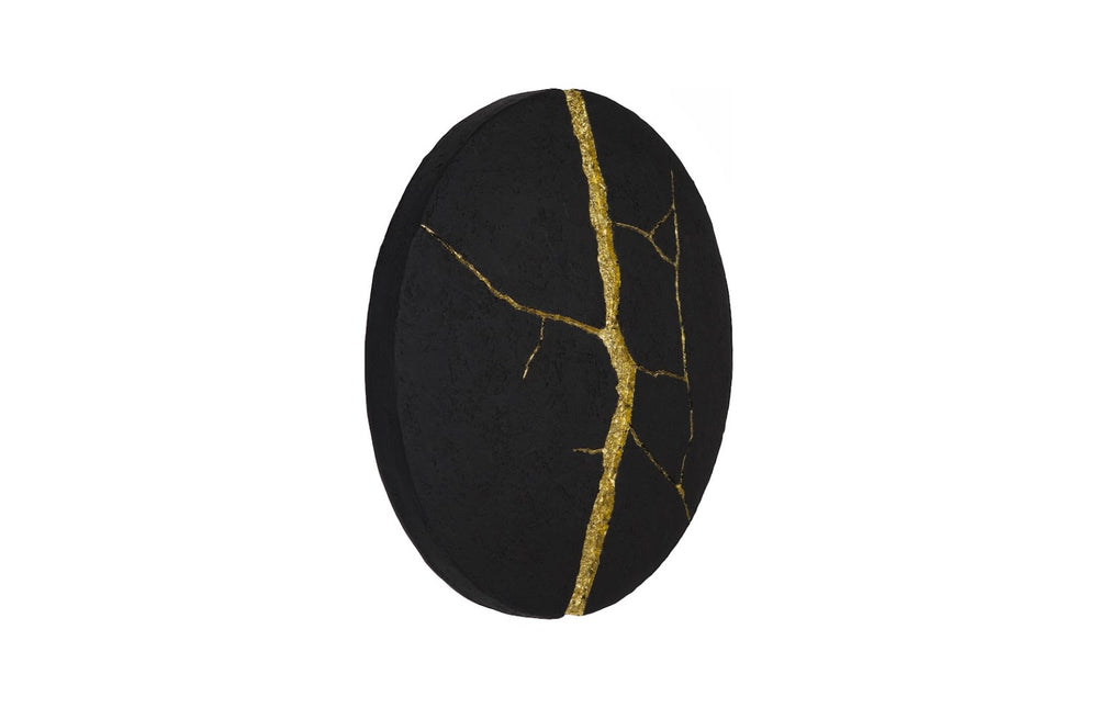 Phillips Collection Rift Wall Tile - Dimensional Matte Black Circle with Gold Leaf Accents for Stunning Interior Design PH119562