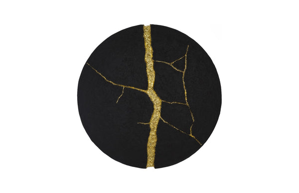 Phillips Collection Rift Wall Tile - Dimensional Matte Black Circle with Gold Leaf Accents for Stunning Interior Design PH119562