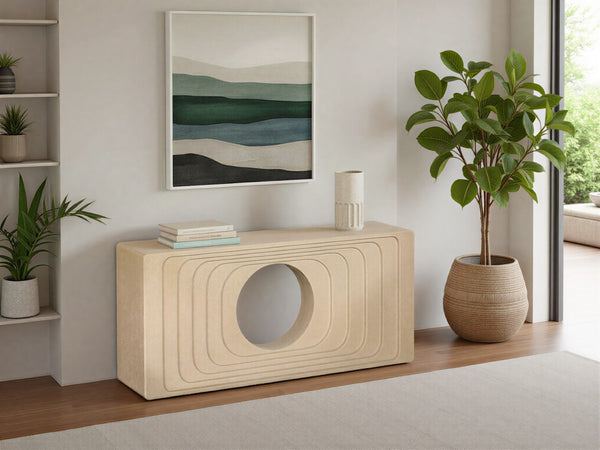 Phillips Collection Centered Console Table - Sculptural Design with Soft Finish for Modern & Coastal Interiors Sand Dune PH119874