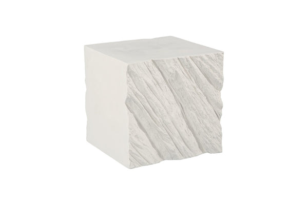 Phillips Collection Shear Square Side Table in White Stone – Sculptural Accent with Geometric Design for Modern Spaces PH120330