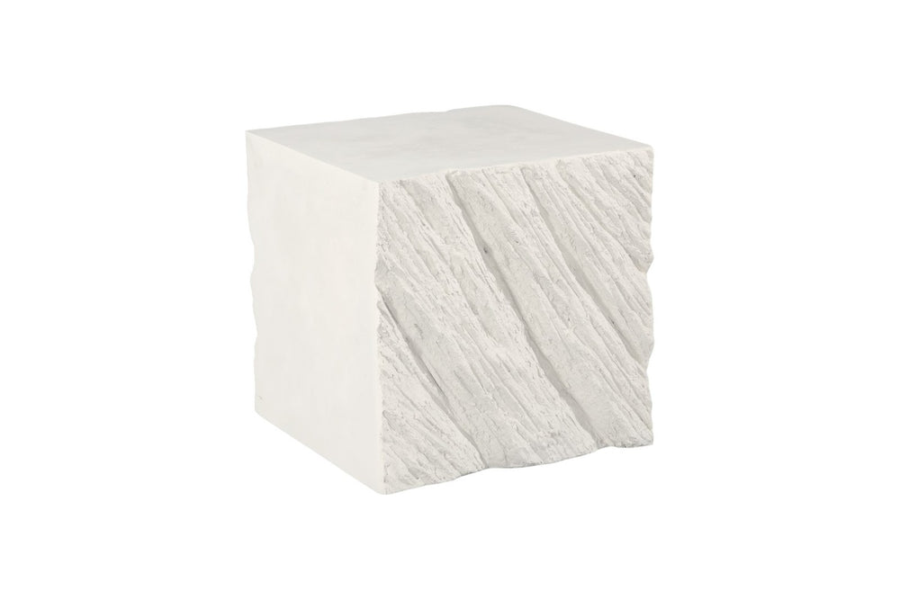 Phillips Collection Shear Square Side Table in White Stone – Sculptural Accent with Geometric Design for Modern Spaces PH120330