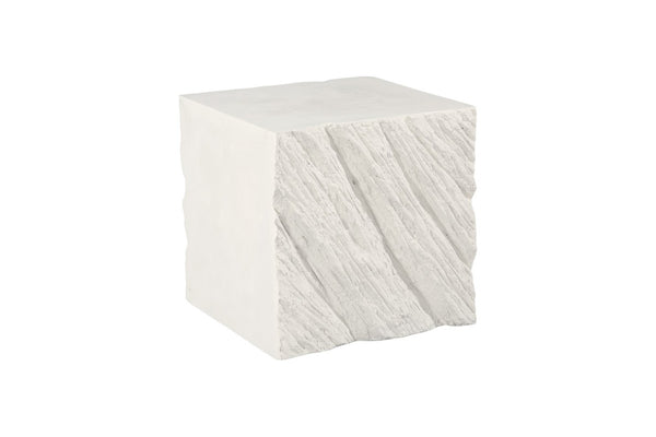 Phillips Collection Shear Square Side Table in White Stone – Sculptural Accent with Geometric Design for Modern Spaces PH120330