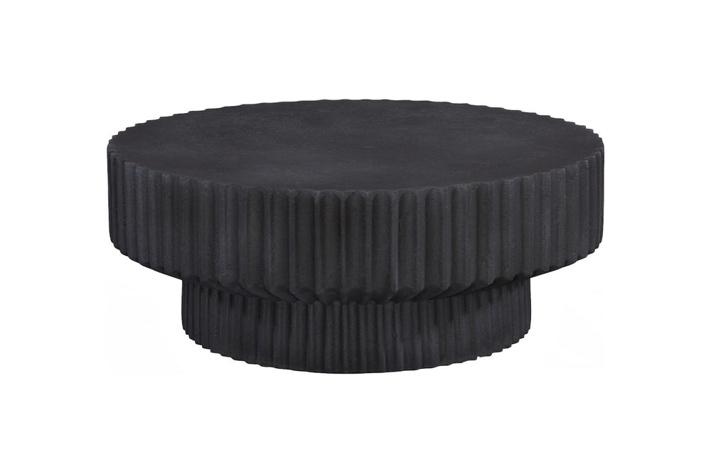 Phillips Collection Vetra Coffee Table - Sculptural Elegance with Pleated Design, Durable Resin & Crushed Stone Finish Charcoal Stone PH120494